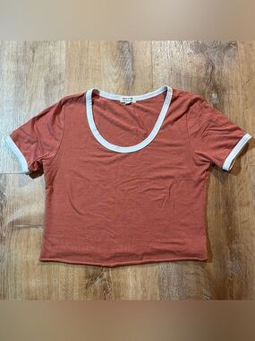 Heart & Hips Coral and White Ringer Crop Top